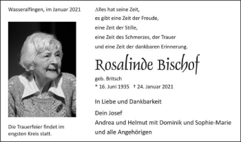 Traueranzeige von Rosalink Bischof von Schwäbische Post