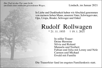 Traueranzeige von Rudolf Rollwagen von Gmünder Tagespost