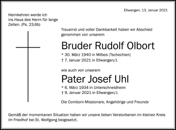 Traueranzeige von Rudolf und Josef  von Schwäbische Post