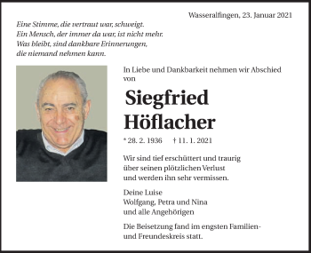 Traueranzeige von Siegfried Höflacher von Schwäbische Post