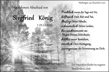 Traueranzeige von Siegfried König von Gmünder Tagespost