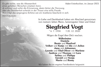 Traueranzeige von Siegfried Vogt von Schwäbische Post