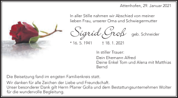 Traueranzeige von Sigrid Groß von Schwäbische Post