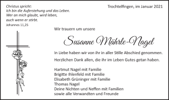 Traueranzeige von Susanne Mährle-Nagel von Schwäbische Post