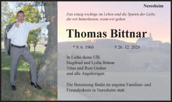 Traueranzeige von Thomas Bittnar von Schwäbische Post