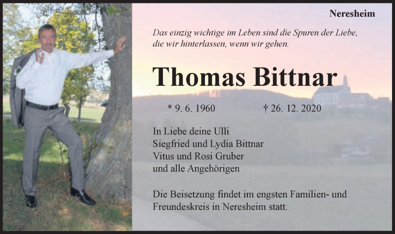  Traueranzeige für Thomas Bittnar vom 04.01.2021 aus Schwäbische Post