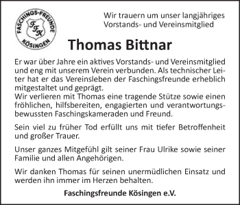 Traueranzeige von Thomas Bittnar von Schwäbische Post
