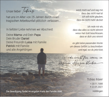 Traueranzeige von Tobias Maier von Schwäbische Post
