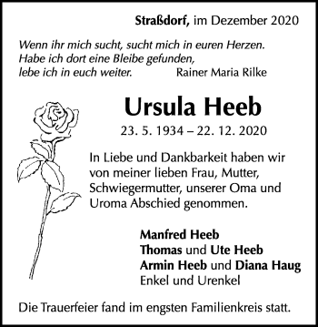 Traueranzeige von Ursula Heeb von Gmünder Tagespost