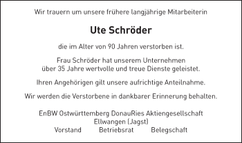 Traueranzeige von Ute Schröder