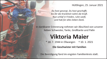 Traueranzeige von Viktoria Maier von Schwäbische Post