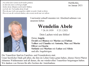 Traueranzeige von Wendelin Abele