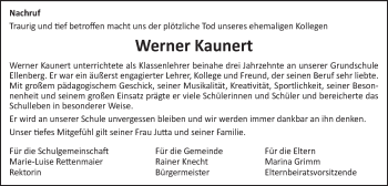 Traueranzeige von Werner Kaunert von Schwäbische Post