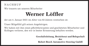 Traueranzeige von Werner Löffler von Gmünder Tagespost