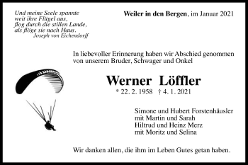 Traueranzeige von Werner Löffler von Gmünder Tagespost