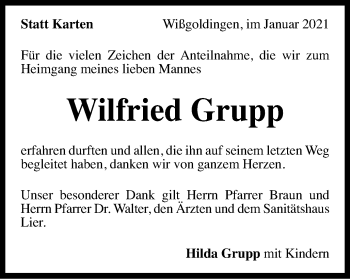 Traueranzeige von Wilfried Grupp von Gmünder Tagespost