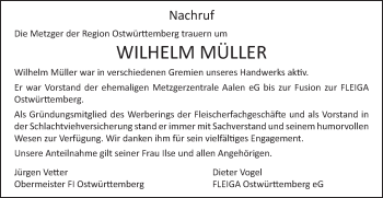 Traueranzeige von Wilhelm Müller von Schwäbische Post