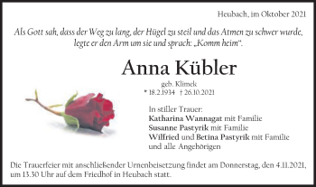 Traueranzeige von Anna Kübler von Gmünder Tagespost