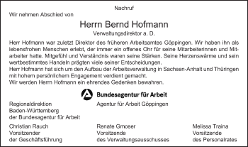 Traueranzeige von Bernd Hofmann von Schwäbische Post