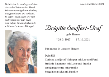 Traueranzeige von Brigitte Seuffert-Graf von Schwäbische Post