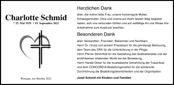 Traueranzeige von Charlotte Schmid von Gmünder Tagespost
