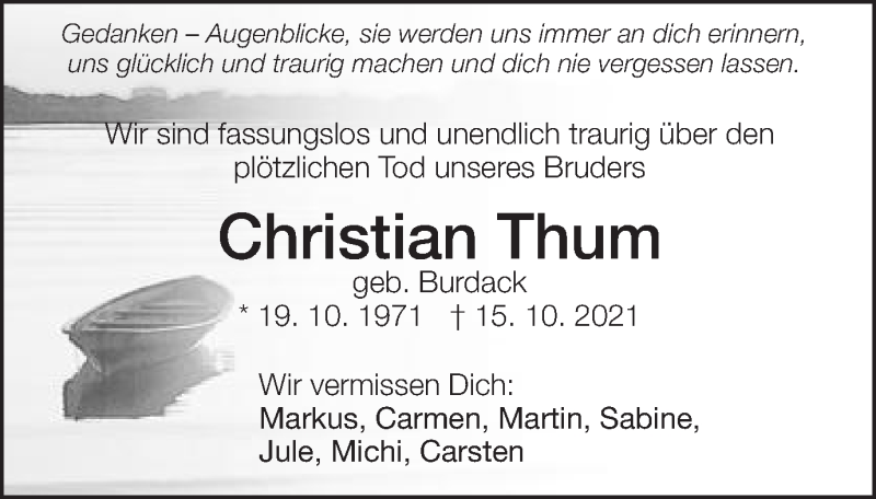  Traueranzeige für Christian Thum vom 30.10.2021 aus Schwäbische Post