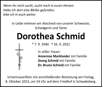Traueranzeige von Dorothea Schmid  von Schwäbische Post