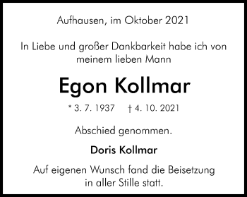 Traueranzeige von Egon Kollmar von Schwäbische Post