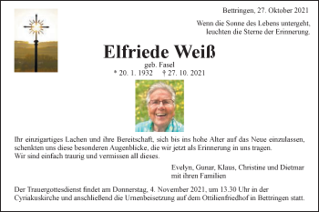 Traueranzeige von Elfriede Weiß von Gmünder Tagespost