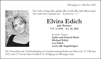 Traueranzeige von Elvira Edich