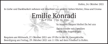 Traueranzeige von Emilie Konradi von Schwäbische Post