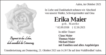 Traueranzeige von Erika Maier von Schwäbische Post