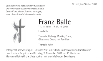 Traueranzeige von Franz Balle von Schwäbische Post