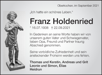 Traueranzeige von Franz Holdenried von Amtsblatt_Oko