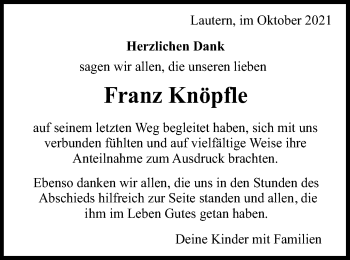 Traueranzeige von Franz Knöpfle von Gmünder Tagespost