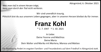 Traueranzeige von Franz Kohl von Schwäbische Post