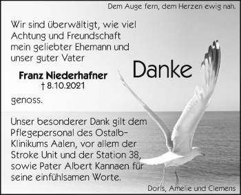 Traueranzeige von Franz Niederhafner von Amtsblatt_Oko