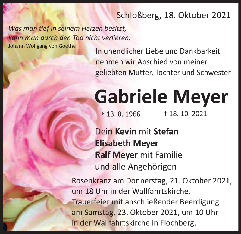  Traueranzeige für Gabriele Meyer vom 21.10.2021 aus Schwäbische Post