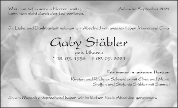 Traueranzeige von Gaby Stäbler von Schwäbische Post