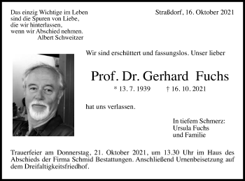 Traueranzeige von Gerhard Fuchs von Gmünder Tagespost