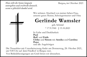 Traueranzeige von Gerlinde Wamsler von Gmünder Tagespost