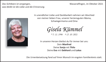 Traueranzeige von Gisela Kümmel von Schwäbische Post