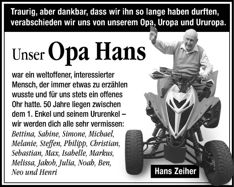  Traueranzeige für Hans Zeiher vom 19.10.2021 aus Schwäbische Post