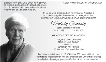 Traueranzeige von Hedwig Stussig von Schwäbische Post