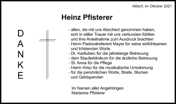 Traueranzeige von Heinz Pfisterer von Gmünder Tagespost