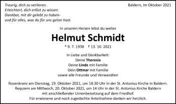 Traueranzeige von Helmut Schmidt von Schwäbische Post