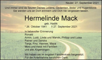 Traueranzeige von Hermelinde Mack