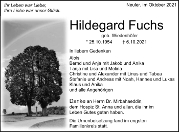 Traueranzeige von Hildegard Fuchs von Schwäbische Post