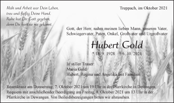 Traueranzeige von Hubert Gold von Schwäbische Post