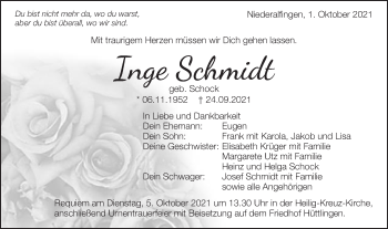 Traueranzeige von Inge Schmidt  von Schwäbische Post